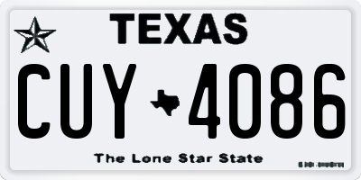 TX license plate CUY4086