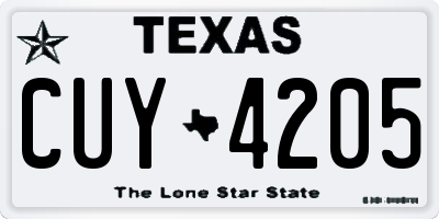 TX license plate CUY4205