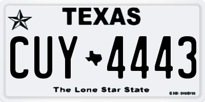 TX license plate CUY4443