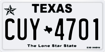 TX license plate CUY4701