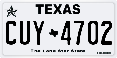 TX license plate CUY4702