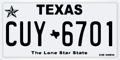 TX license plate CUY6701