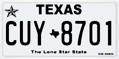 TX license plate CUY8701