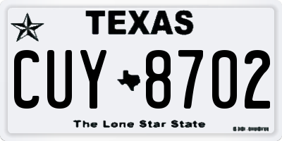 TX license plate CUY8702