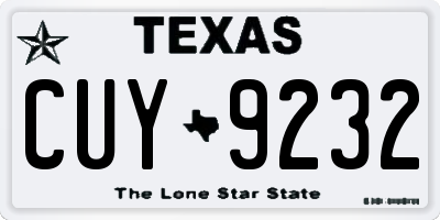 TX license plate CUY9232
