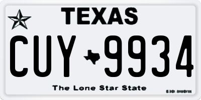 TX license plate CUY9934