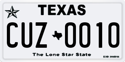 TX license plate CUZ0010