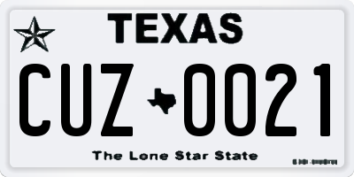TX license plate CUZ0021