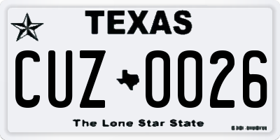 TX license plate CUZ0026