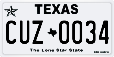 TX license plate CUZ0034