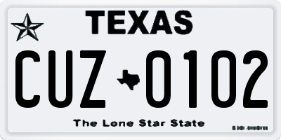 TX license plate CUZ0102