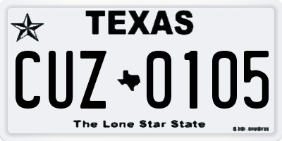 TX license plate CUZ0105