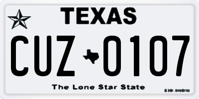 TX license plate CUZ0107