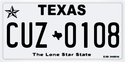 TX license plate CUZ0108