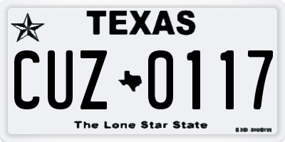 TX license plate CUZ0117
