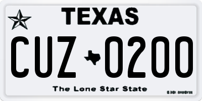 TX license plate CUZ0200