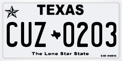 TX license plate CUZ0203