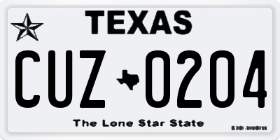 TX license plate CUZ0204