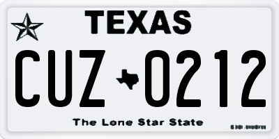 TX license plate CUZ0212