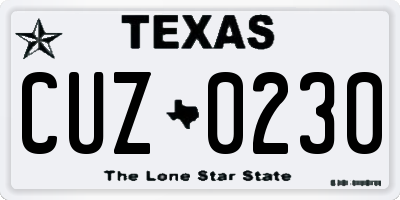 TX license plate CUZ0230