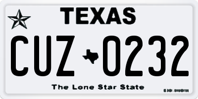 TX license plate CUZ0232