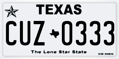 TX license plate CUZ0333