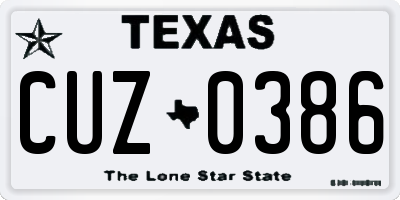 TX license plate CUZ0386