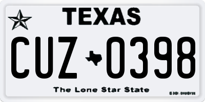 TX license plate CUZ0398