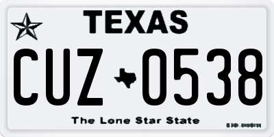 TX license plate CUZ0538