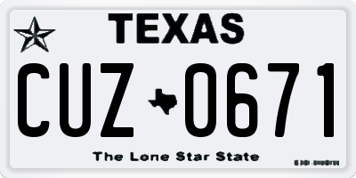 TX license plate CUZ0671
