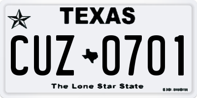 TX license plate CUZ0701