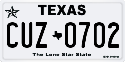 TX license plate CUZ0702