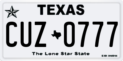 TX license plate CUZ0777