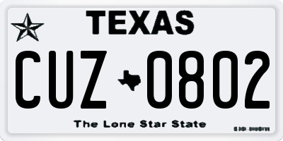 TX license plate CUZ0802