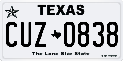 TX license plate CUZ0838