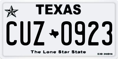 TX license plate CUZ0923