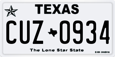 TX license plate CUZ0934
