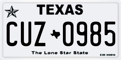 TX license plate CUZ0985