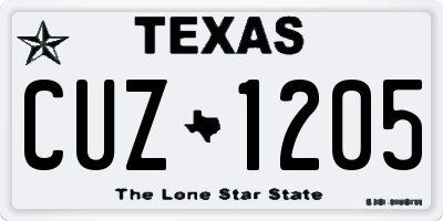 TX license plate CUZ1205