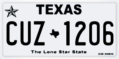 TX license plate CUZ1206