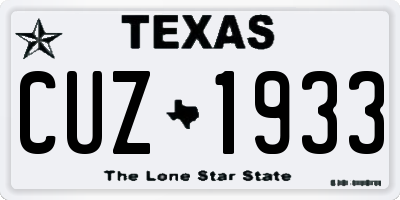 TX license plate CUZ1933