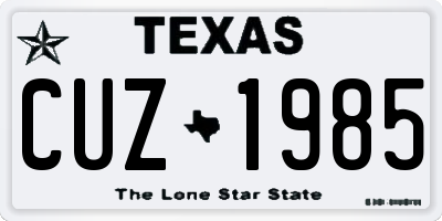 TX license plate CUZ1985