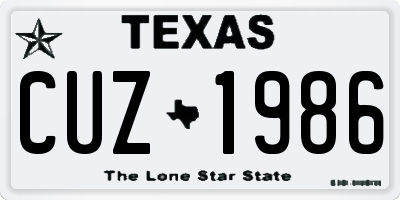 TX license plate CUZ1986