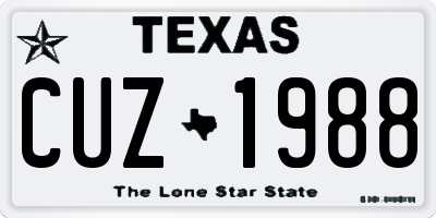 TX license plate CUZ1988