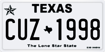 TX license plate CUZ1998