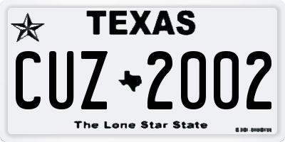 TX license plate CUZ2002