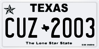 TX license plate CUZ2003