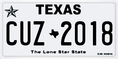 TX license plate CUZ2018