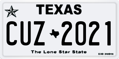 TX license plate CUZ2021