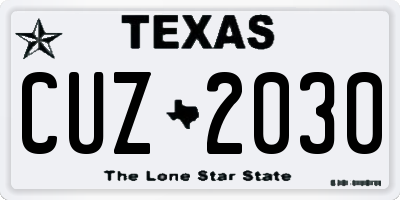 TX license plate CUZ2030